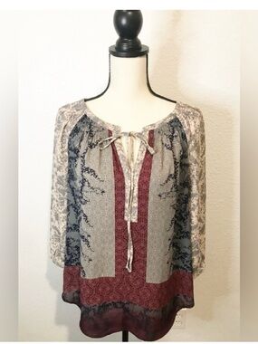 Daniel Rainn Paisley Floral bohemian 3/4 sleeve color block blouse size Med